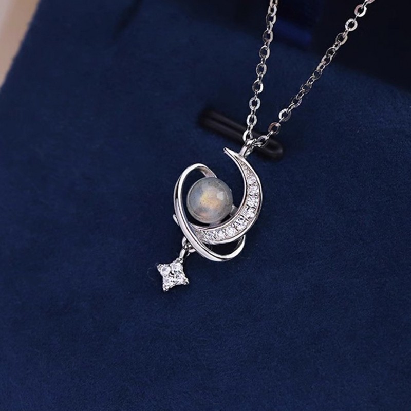 Moonstone Star and Moon Collarbone Chain with Creative Design