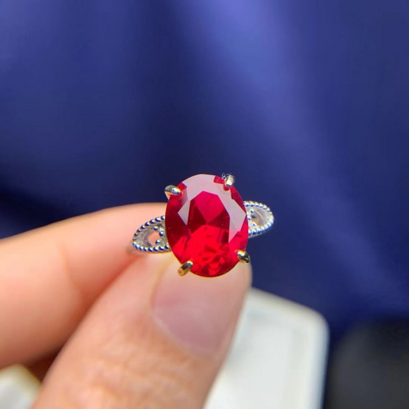 Ruby Silver Set Adjustable Ring