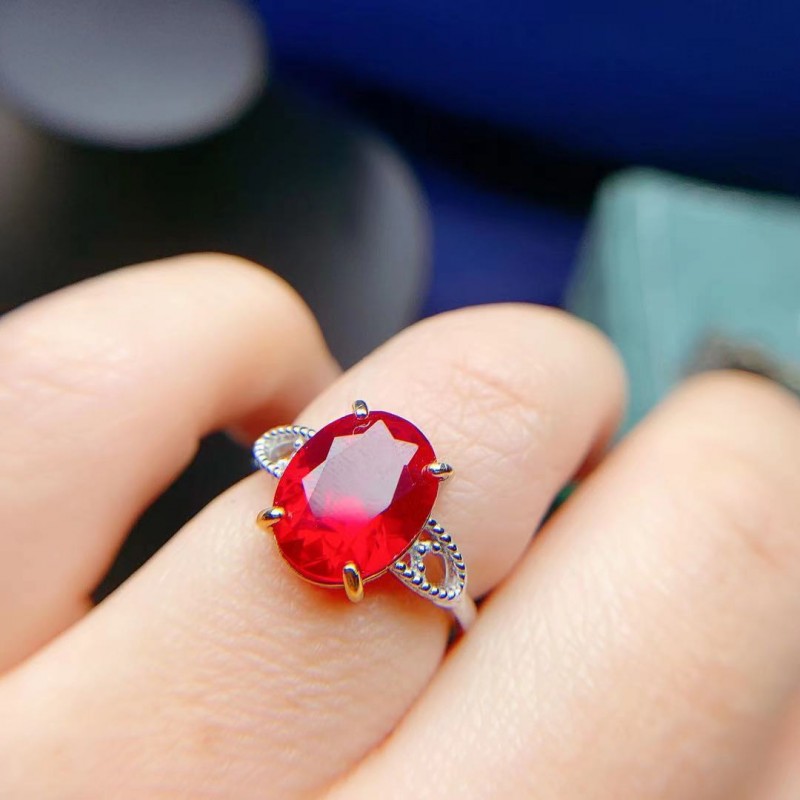 Ruby Silver Set Adjustable Ring