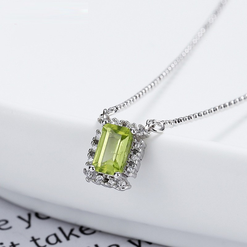 Olivine Square Cubic Zirconia Necklace Female Simple Versatile