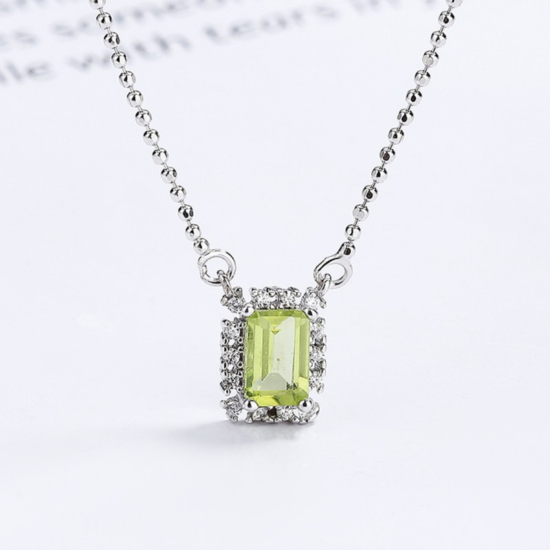 Olivine Square Cubic Zirconia Necklace Female Simple Versatile