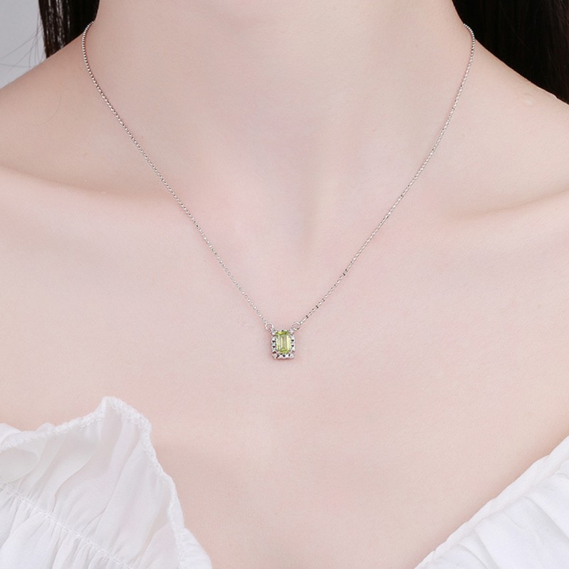 Olivine Square Cubic Zirconia Necklace Female Simple Versatile