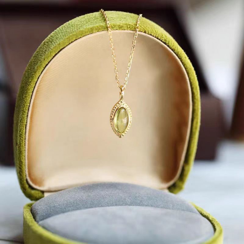 Olivine Carved Flower Oval Crystal Necklace