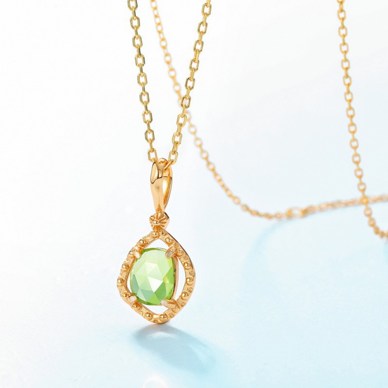 Natural Olivine Pendant Clavicle Chain 