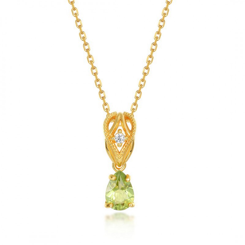 Vintage Hollow Water Drop Olivine Pendant Clavicle Chain 