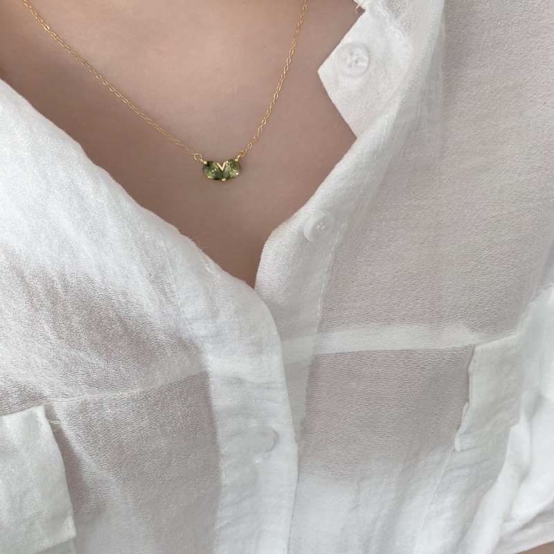 Heart-Shaped Olivine Green Cubic Zirconia Necklace