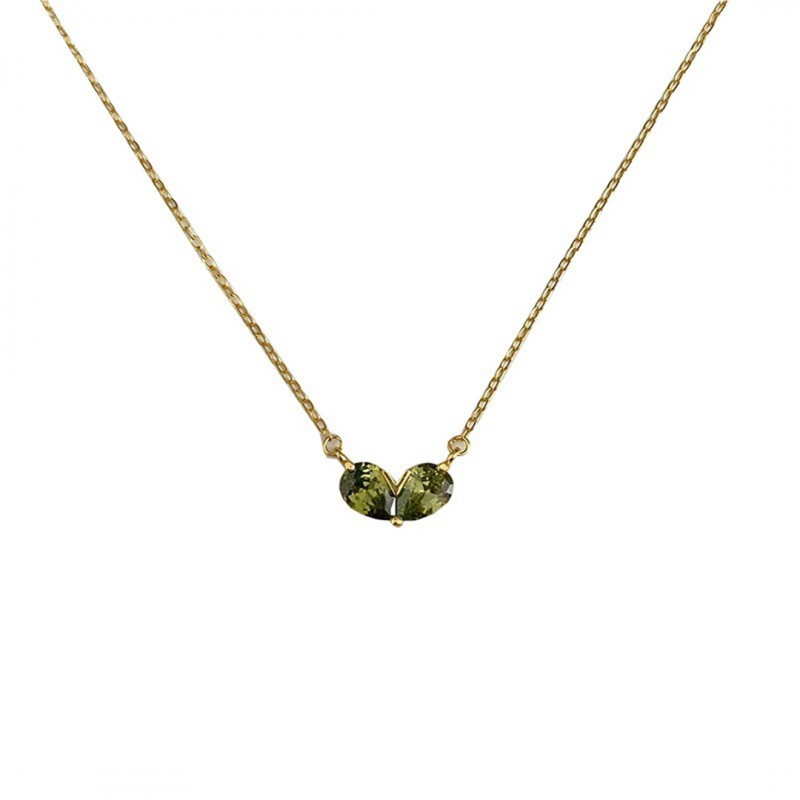 Heart-Shaped Olivine Green Cubic Zirconia Necklace