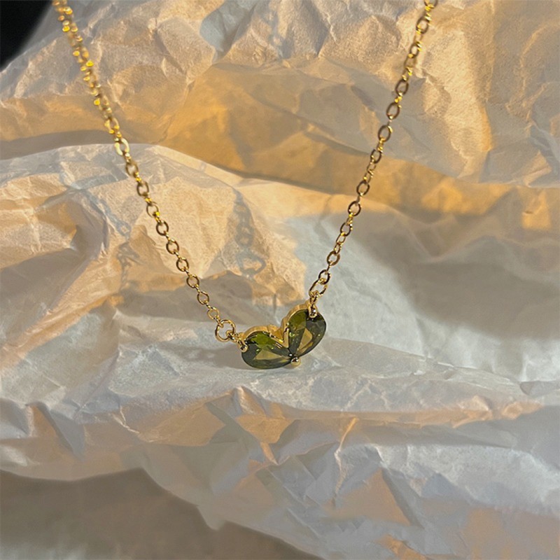 Heart-Shaped Olivine Green Cubic Zirconia Necklace