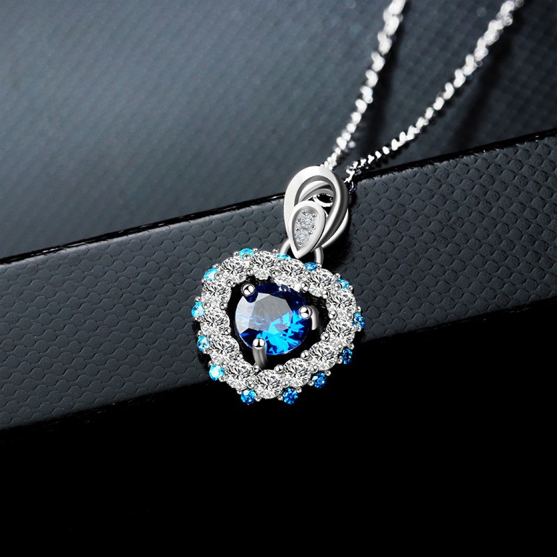 Heart Pendant Clavicle Chain Women's Sapphire Heart