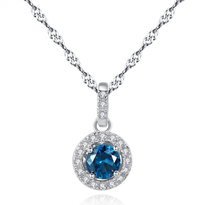 Round Pendant Jewelry Necklace Women's Wave Chain Sapphire