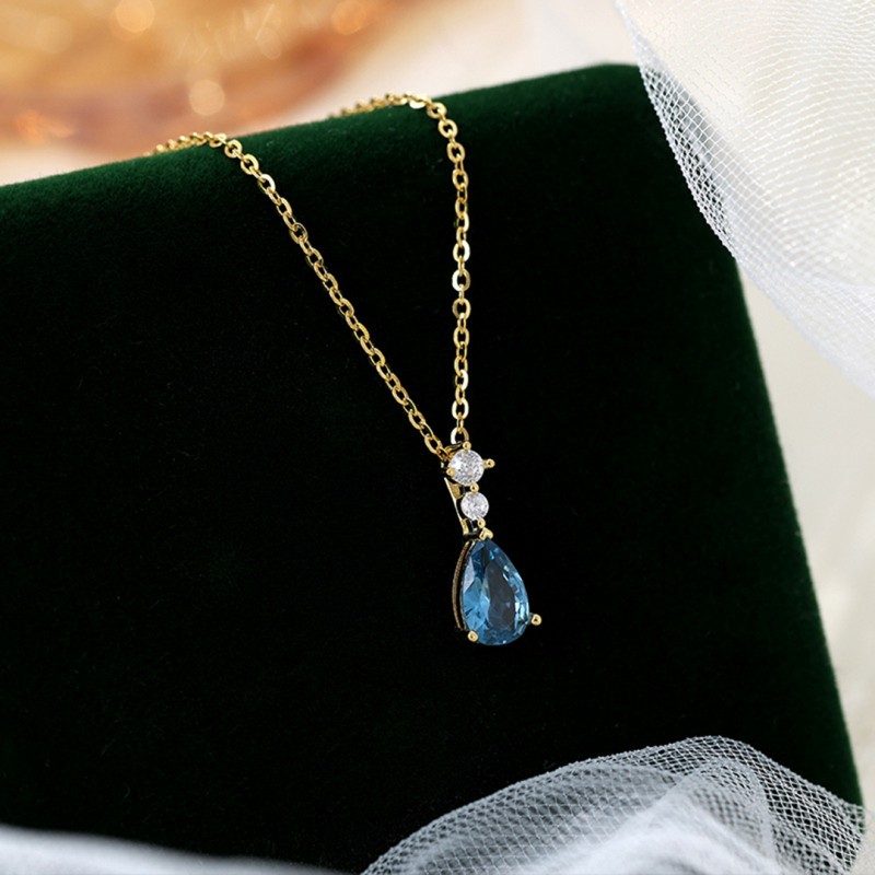 Water Drop Cubic Zirconia Necklace with Sapphire Pendant