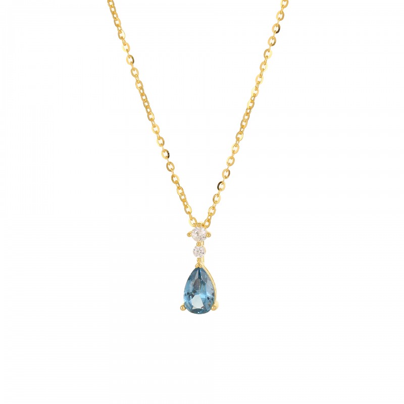 Water Drop Cubic Zirconia Necklace with Sapphire Pendant