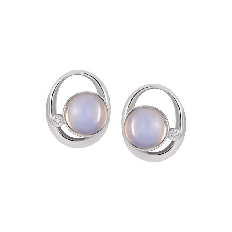 Geometric Round Hollow Inlaid Moonstone Earrings