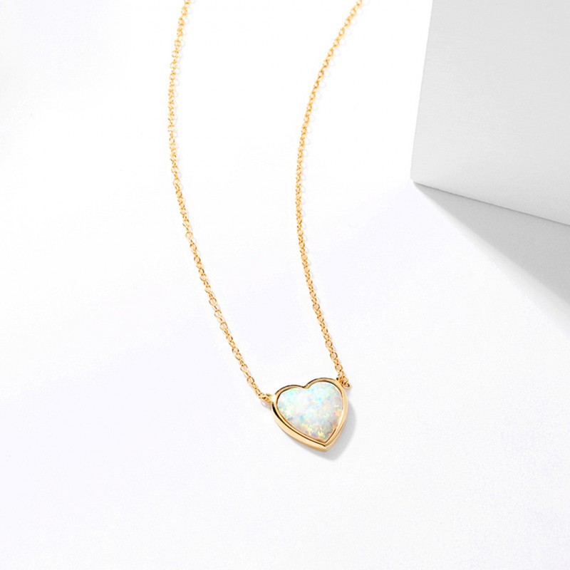 Olivine Moonstone Australian Opal Heart Necklace