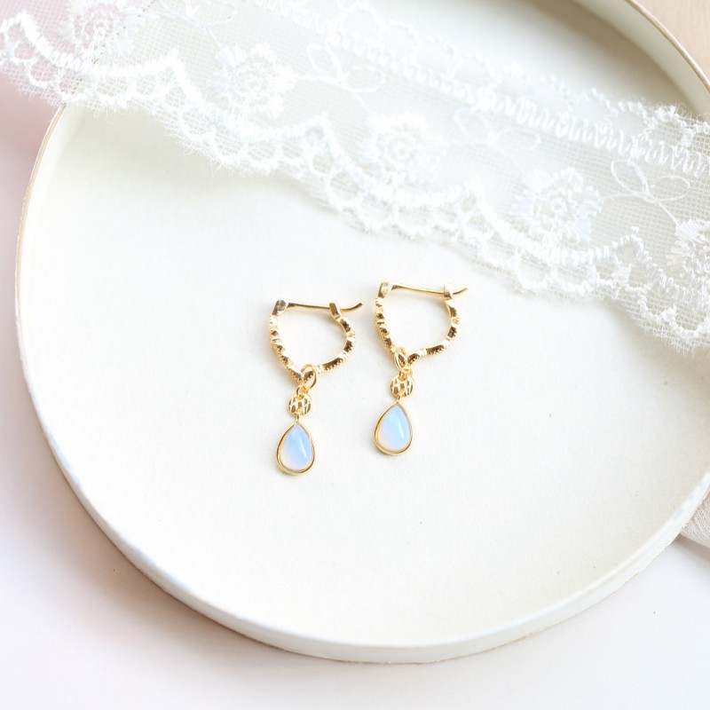 Hollow Floral Pattern Delicate Moonstone Earrings