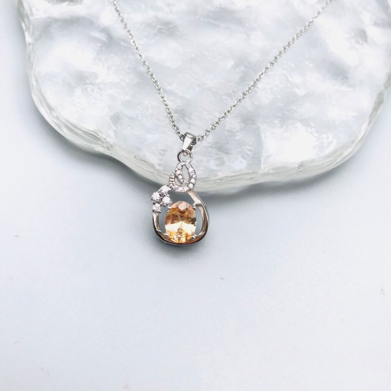 Music Note Necklace with Sparkling Yellow Sapphire and CZ Pendant