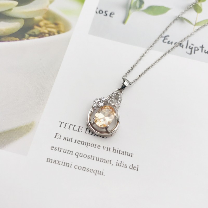 Music Note Necklace with Sparkling Yellow Sapphire and CZ Pendant