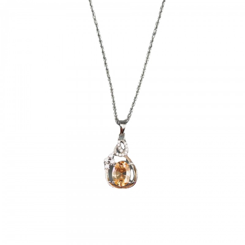 Music Note Necklace with Sparkling Yellow Sapphire and CZ Pendant