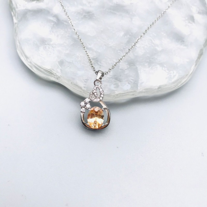 Music Note Necklace with Sparkling Yellow Sapphire and CZ Pendant