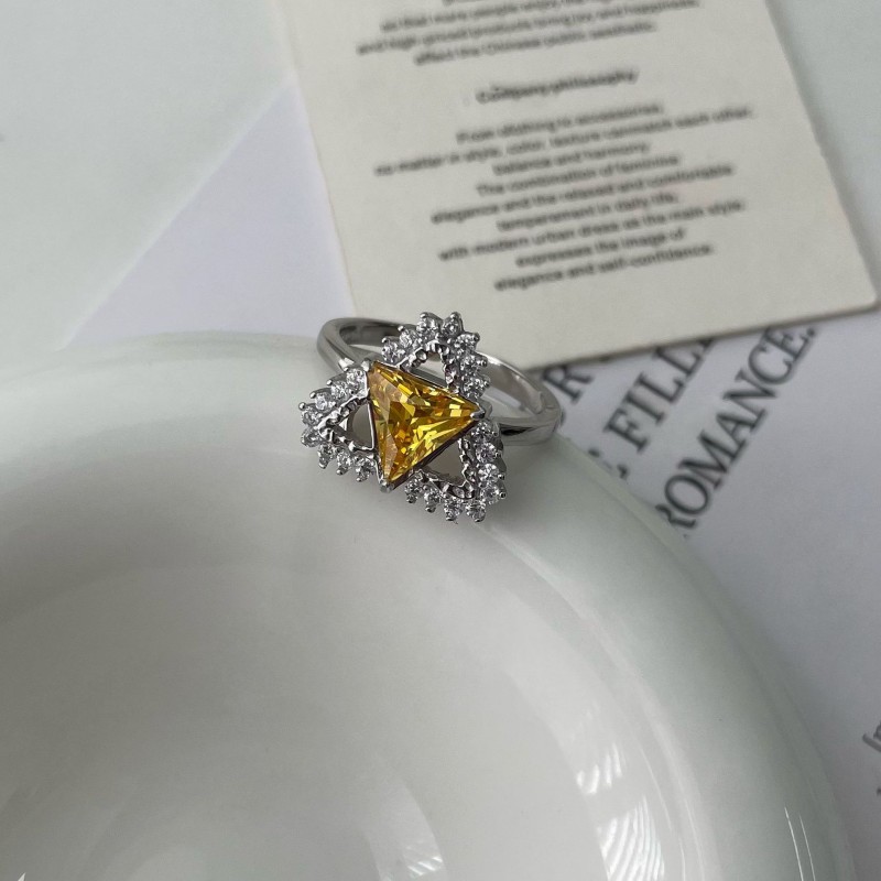 Triangle Yellow Sapphire and Sparkling Cubic Zirconia Luxury Open Ring