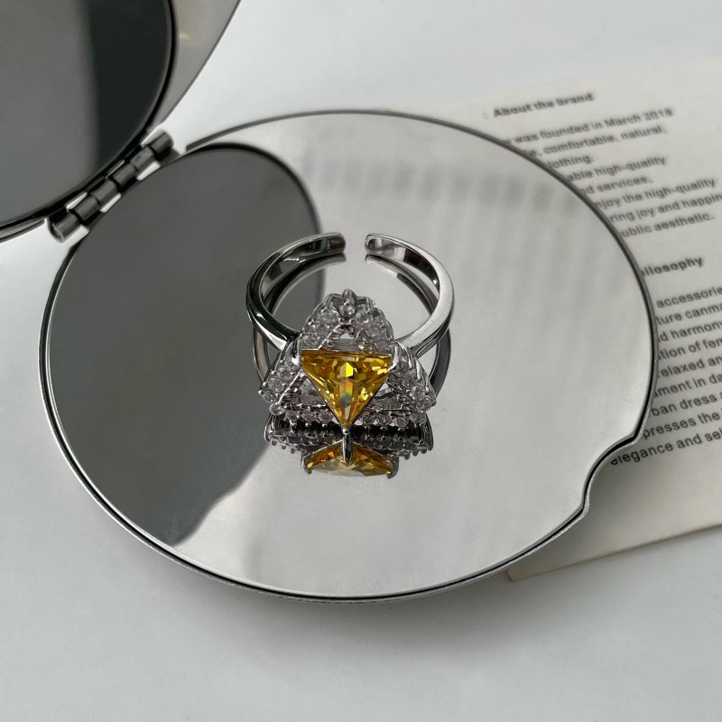 Triangle Yellow Sapphire and Sparkling Cubic Zirconia Luxury Open Ring