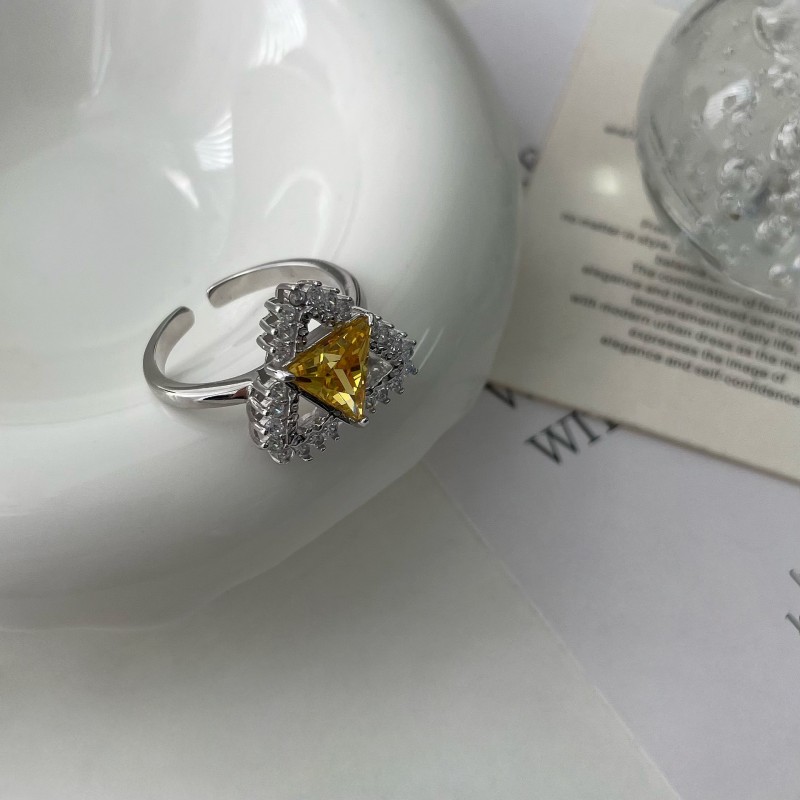 Triangle Yellow Sapphire and Sparkling Cubic Zirconia Luxury Open Ring