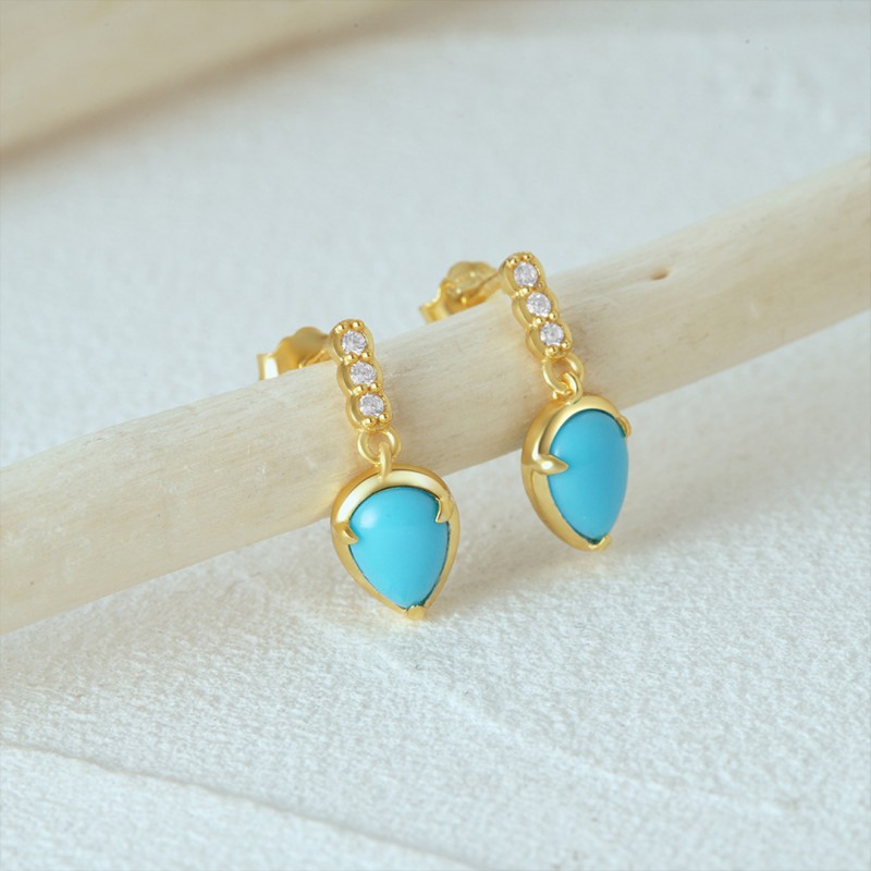 Geometric Diamond-Inlaid Turquoise Earrings