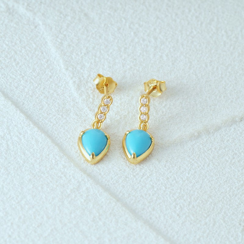 Geometric Diamond-Inlaid Turquoise Earrings