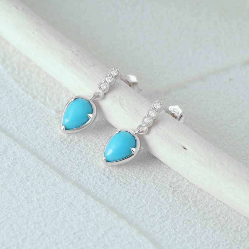 Geometric Diamond-Inlaid Turquoise Earrings