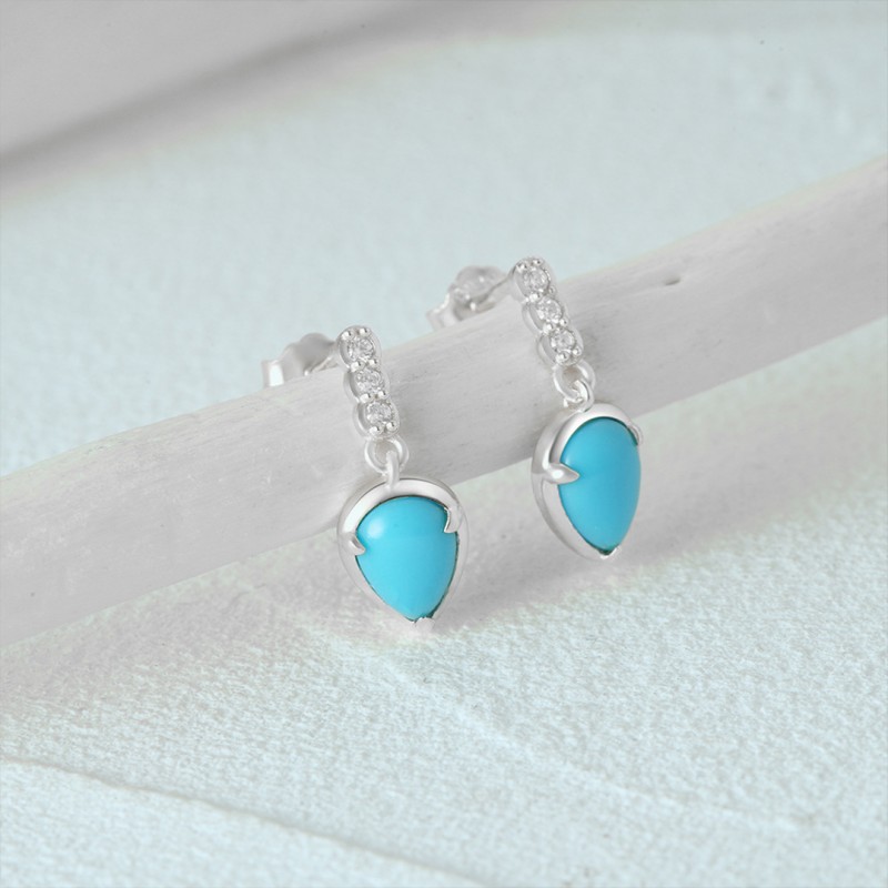 Geometric Diamond-Inlaid Turquoise Earrings