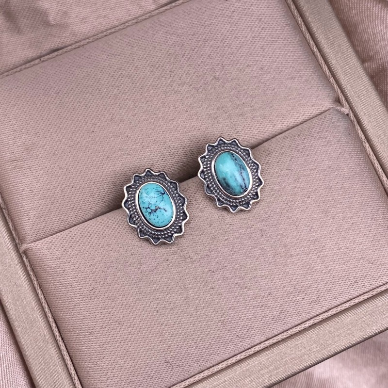 Vintage Silver Turquoise Stud Earrings