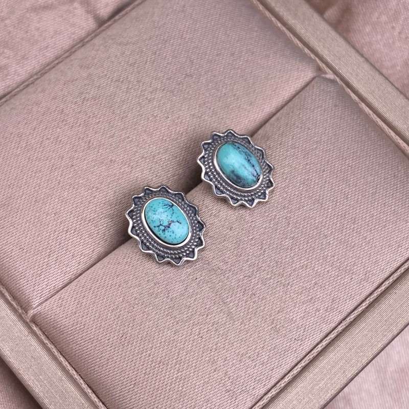 Vintage Silver Turquoise Stud Earrings