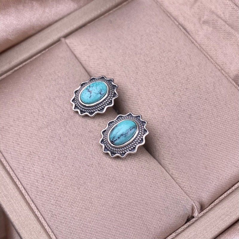 Vintage Silver Turquoise Stud Earrings