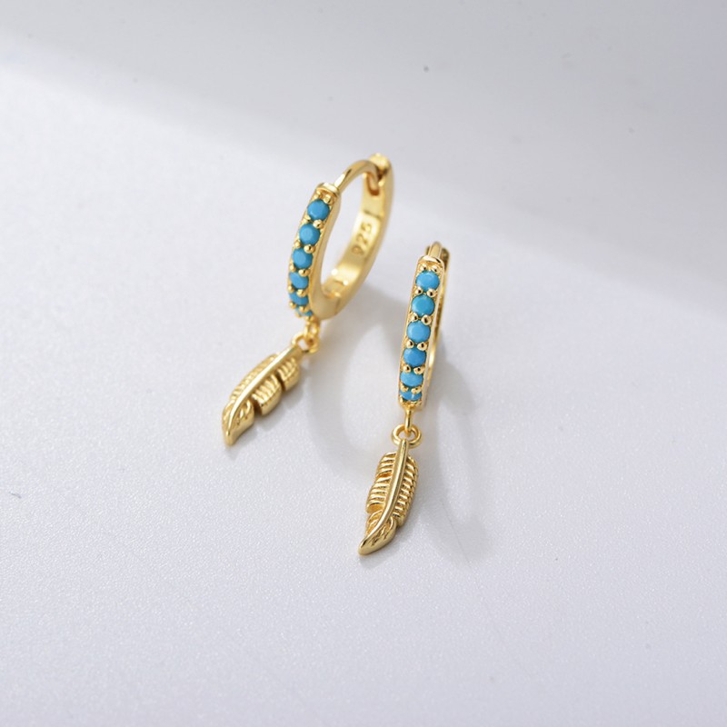 Silver Turquoise Feather Ear Cuff