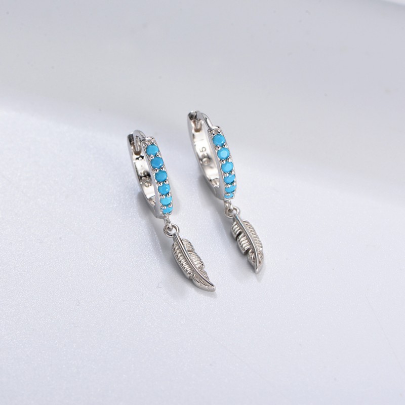 Silver Turquoise Feather Ear Cuff