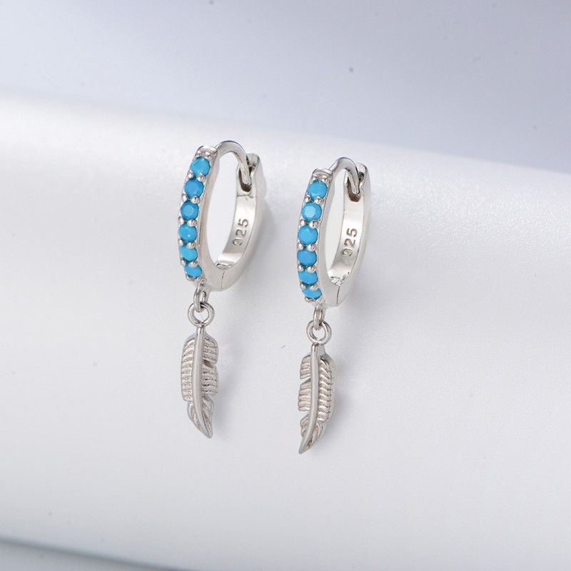 Silver Turquoise Feather Ear Cuff