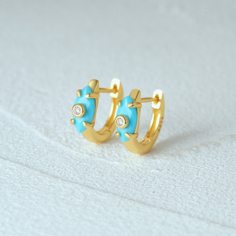 Turquoise Ear Hoops with Diamond Accents