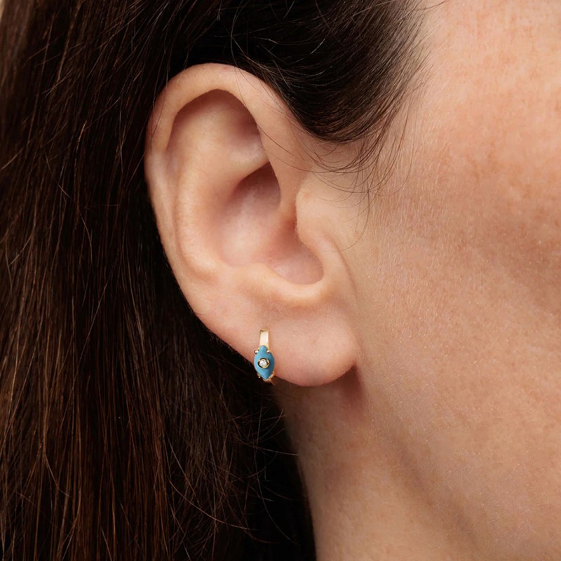 Turquoise Ear Hoops with Diamond Accents