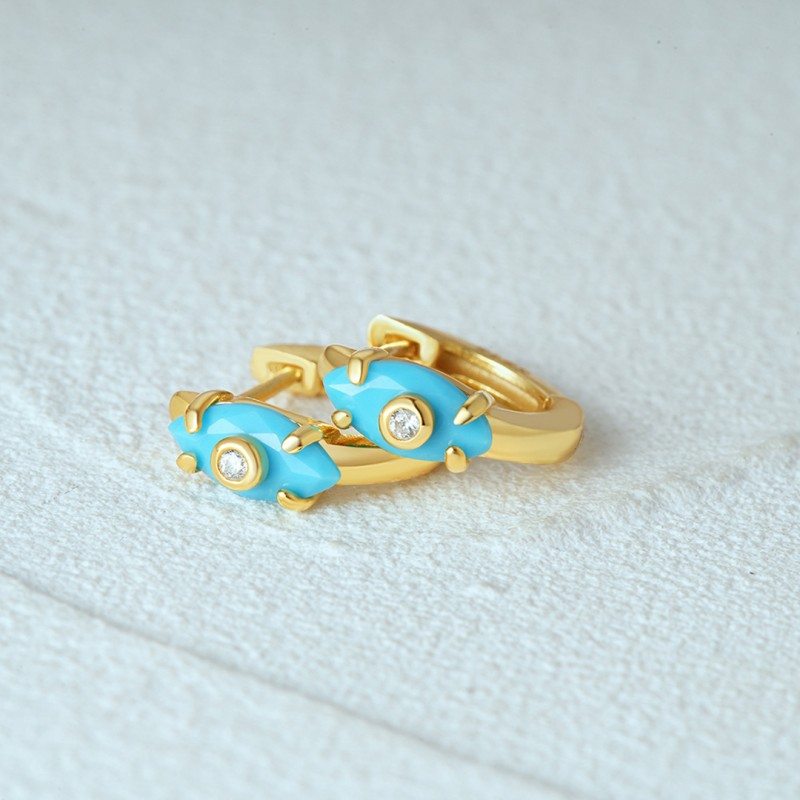 Turquoise Ear Hoops with Diamond Accents