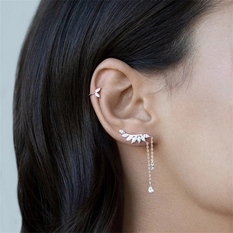 Leaf Tassel U-shaped High-End Feeling Climber Earrings