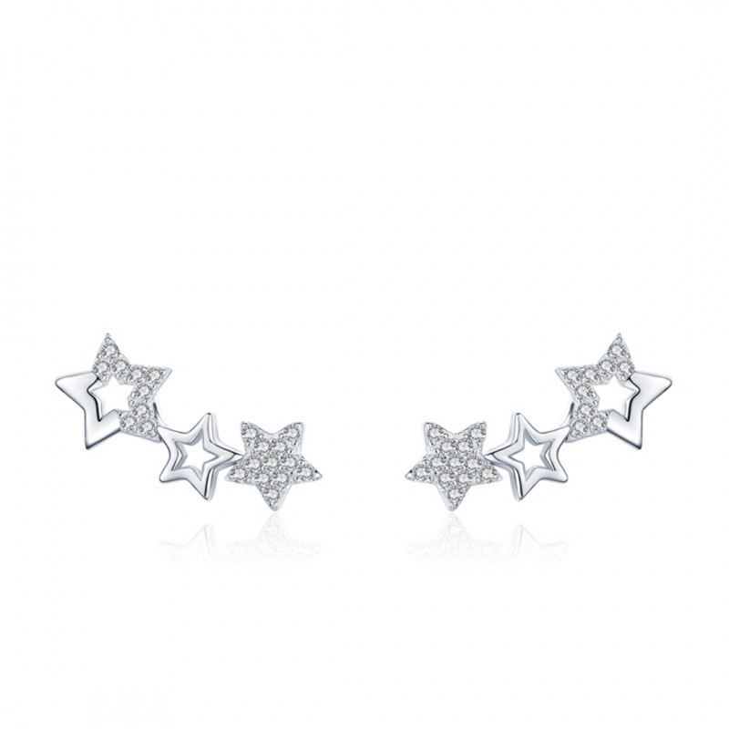 Star Climber Earrings Minimalist Set with Diamonds 