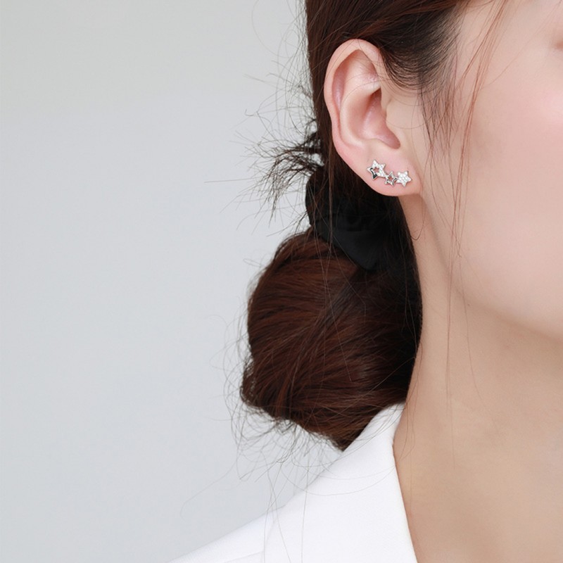 Star Climber Earrings Minimalist Set with Diamonds 