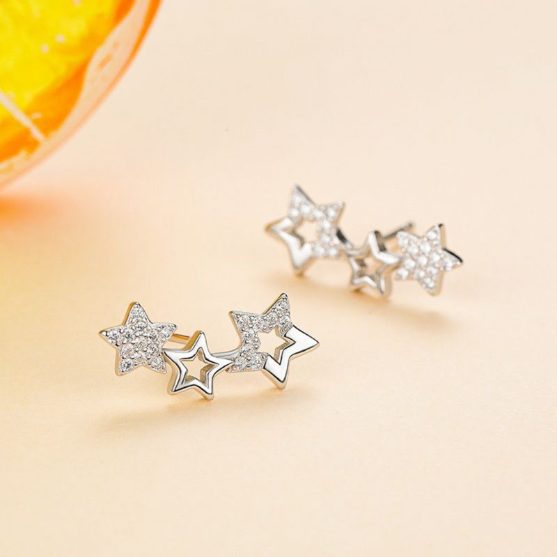 Star Climber Earrings Minimalist Set with Diamonds 