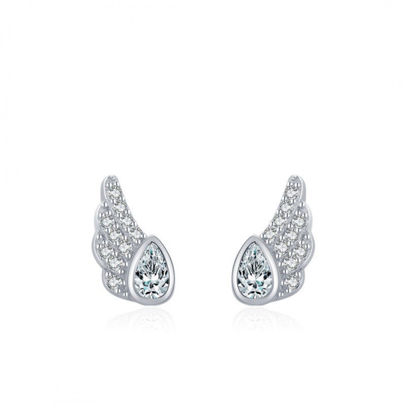 Micro-set Cubic Zirconia Angel Wing Climber Earrings