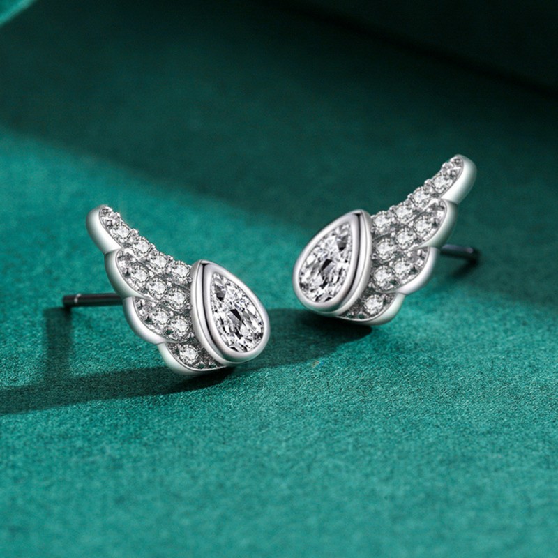 Micro-set Cubic Zirconia Angel Wing Climber Earrings