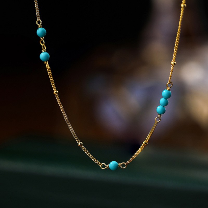 Gold-Plated Turquoise Element Chain Necklace