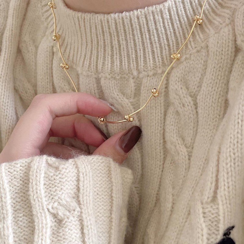 Gold-Plated Necklace Double Round Ball Simple Niche