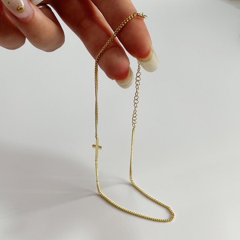 Simple Handmade Gold-Plated Cross Necklace 