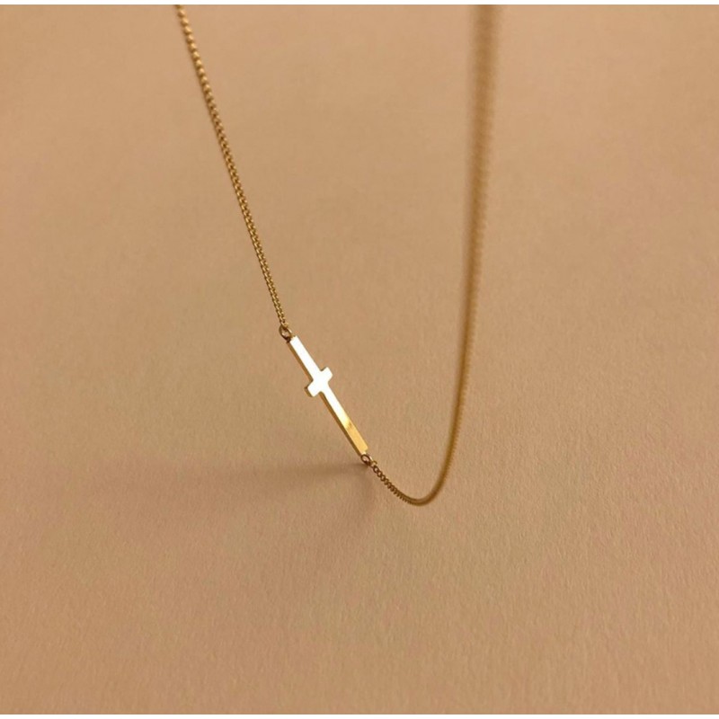 Simple Handmade Gold-Plated Cross Necklace 