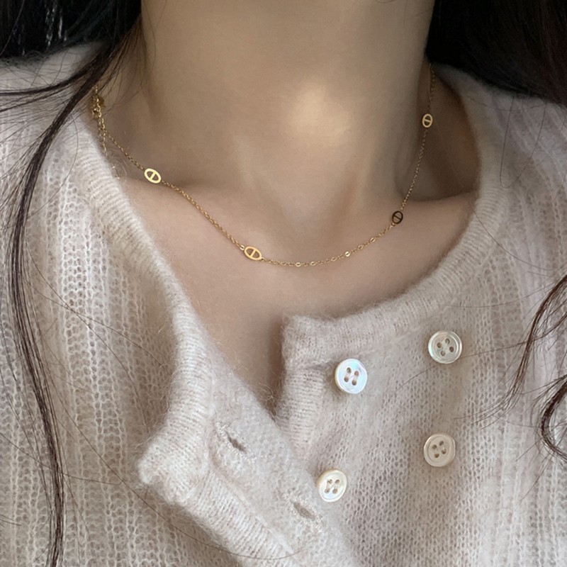 Plated with Gold Pig Nose Necklace Versatile Stackable 